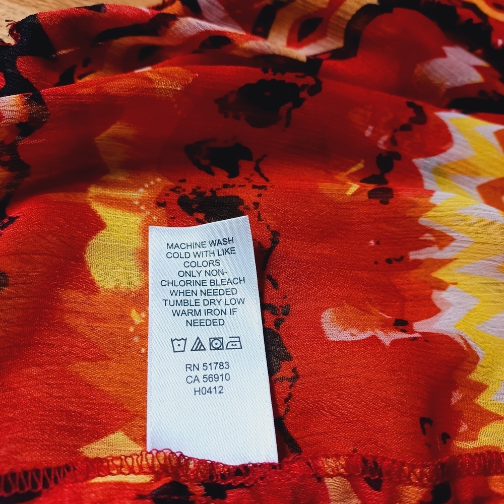 Maurices Women's Peasant Blouse Size 2XL Red Yellow Short Sleeve Tie Top Boho - Picture 4 of 11